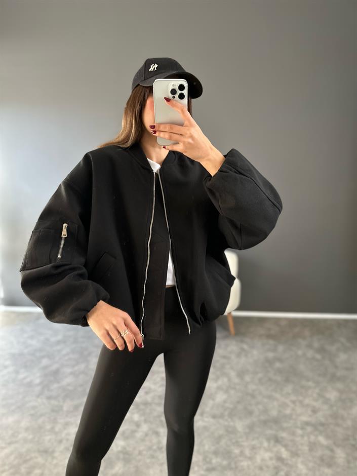 Siyah Premium Kaşe Bomber Ceket 