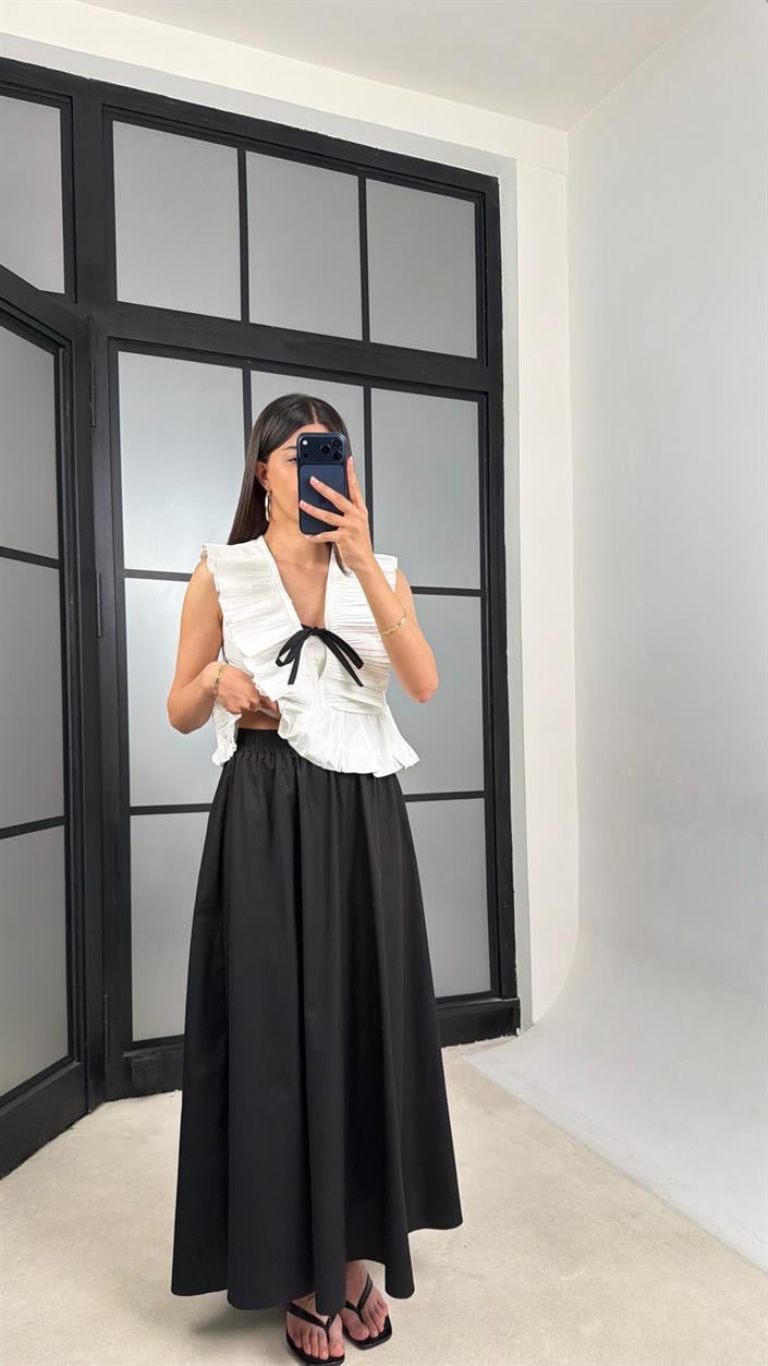 Siyah Beli Lastikli Poplin Etek GAUS-01526