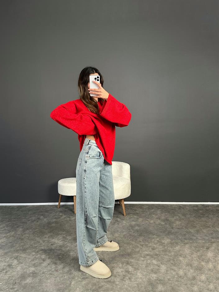  Kar Yıkamalı Paça Lastikli High Waist Jean