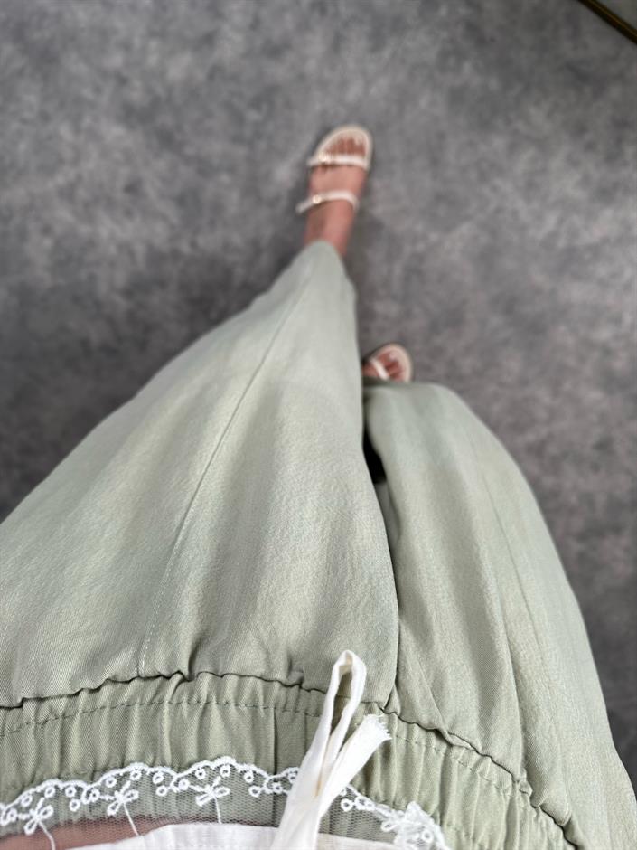 Nien Çağla Yeşili Tensel Kumaş Şalvar Pantolon