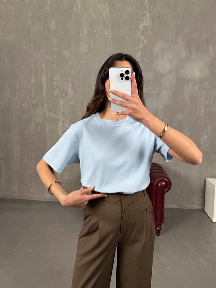 Nivon Mavi Pamuklu Bisiklet Yaka Basic Tshirt