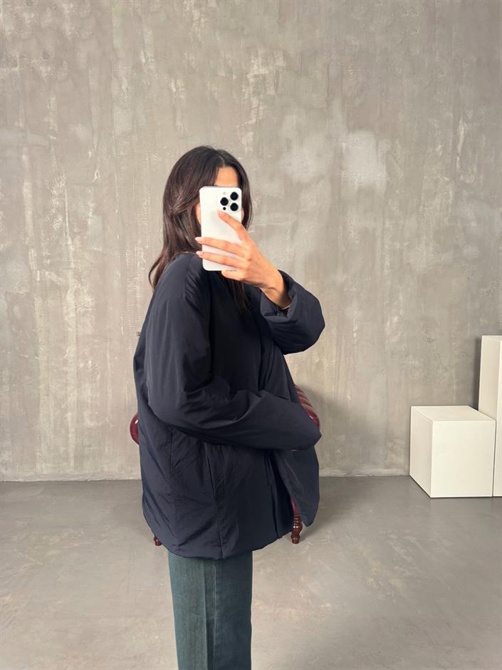 Gows ZR Model Lacivert Önden Bağlamalı Mont