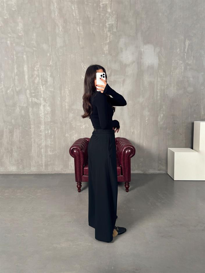 Piqu Siyah ZR Muadil Kemerli Pantolon