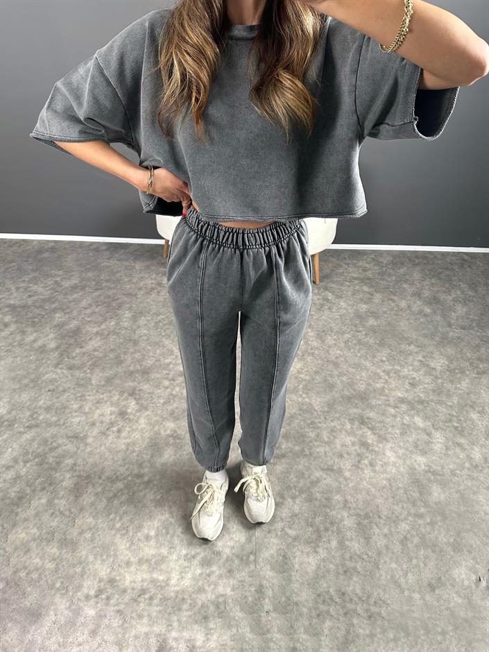 La Eskitme Jogger Pantolon Tshirt İkili Takım 