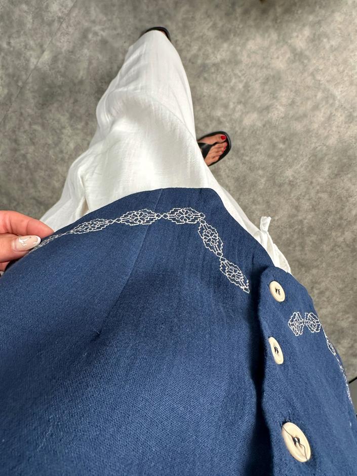 Olist Lacivert Nakışlı Astarlı Yelek 
