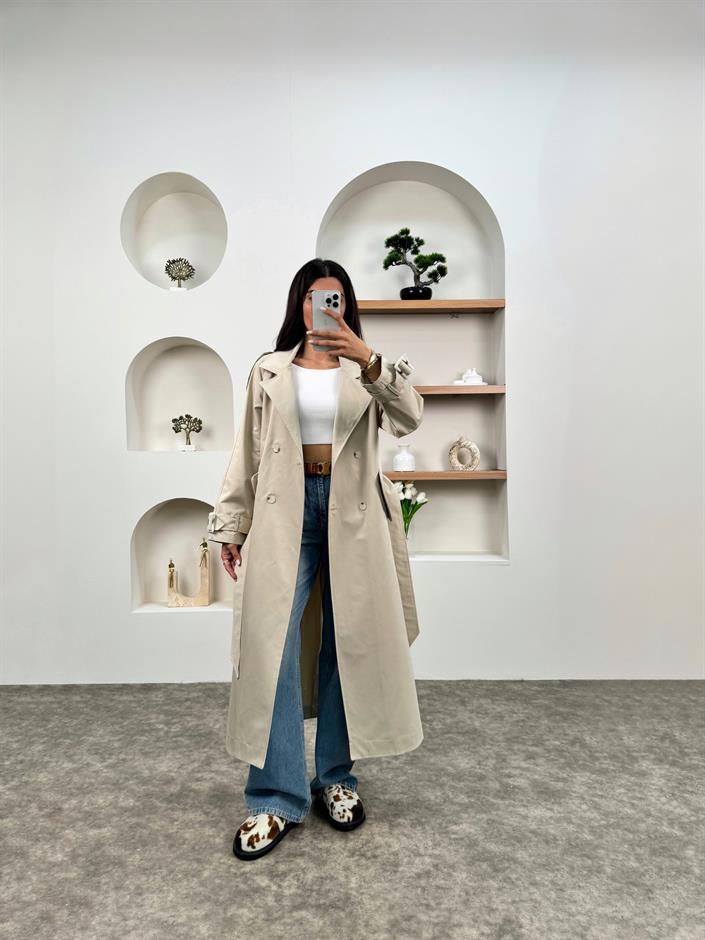 Zaria Taş Kemerli Astarsız Trençkot