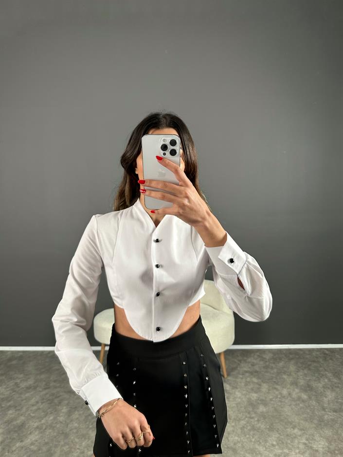 Tasarım Premium Beyaz Crop Gömlek 