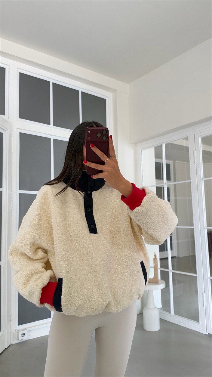 Lacivert Ayıcık Baskılı Muadil Polar Sweatshirt GAUS-02237