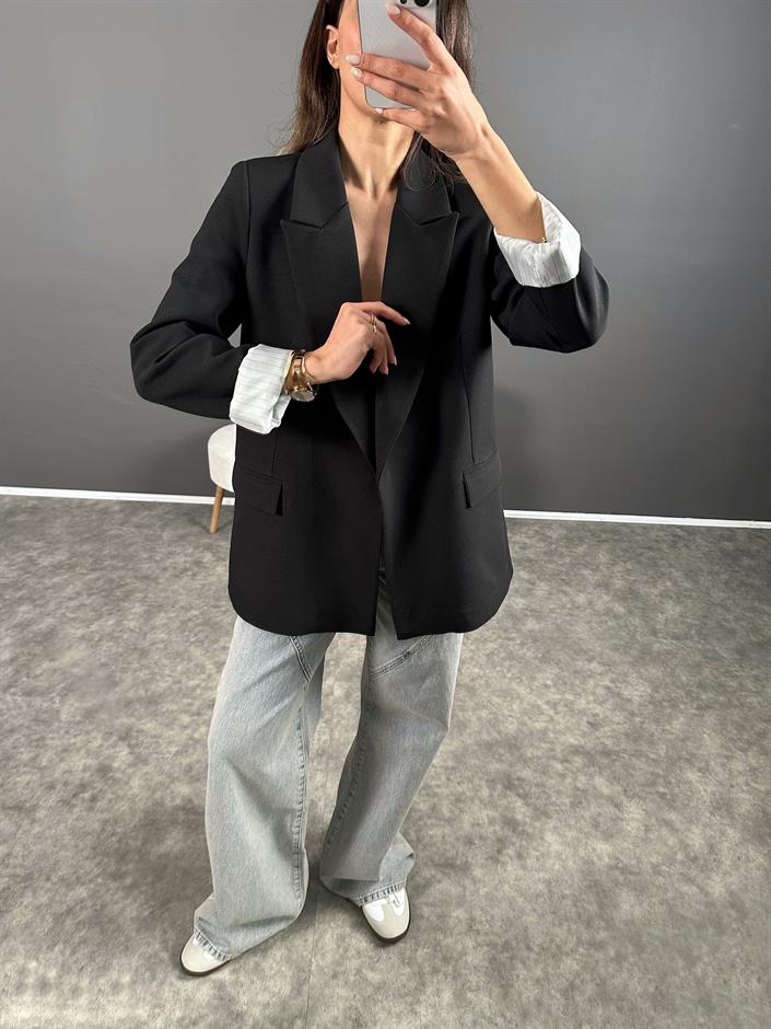 Siyah Premium Kalite Astarlı Double Kumaş Blazer Ceket 
