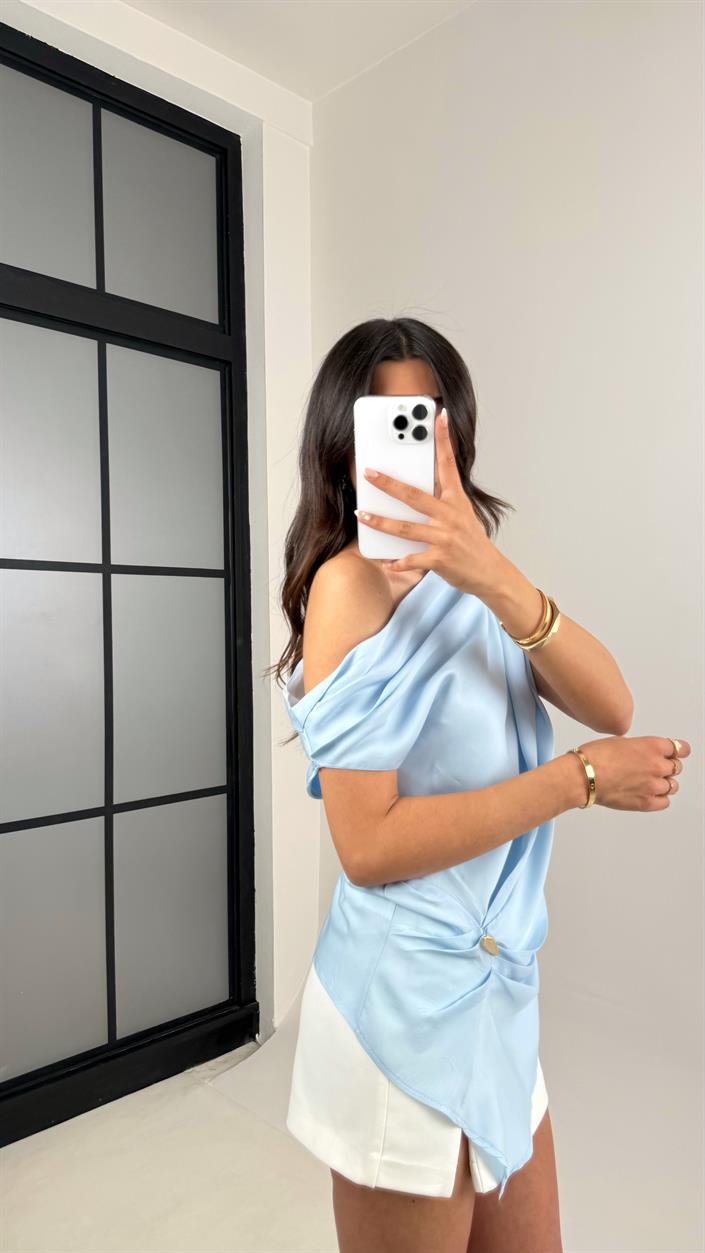 Mavi Gold Tokalı Saten Premium Bluz Gaus00531