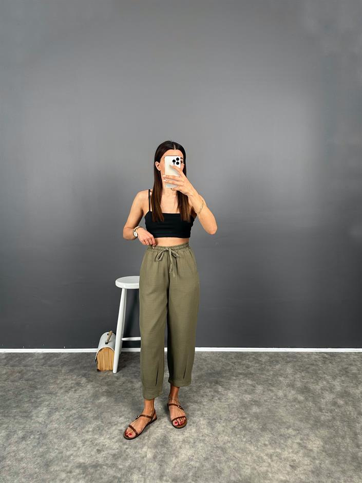 Lonsa Haki Müslin Kumaş Pantolon