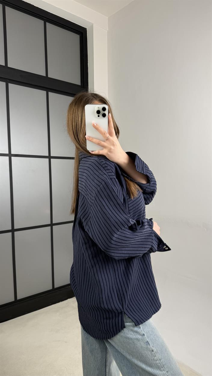 Lacivert Şeritli Gömlek GAUS-01062