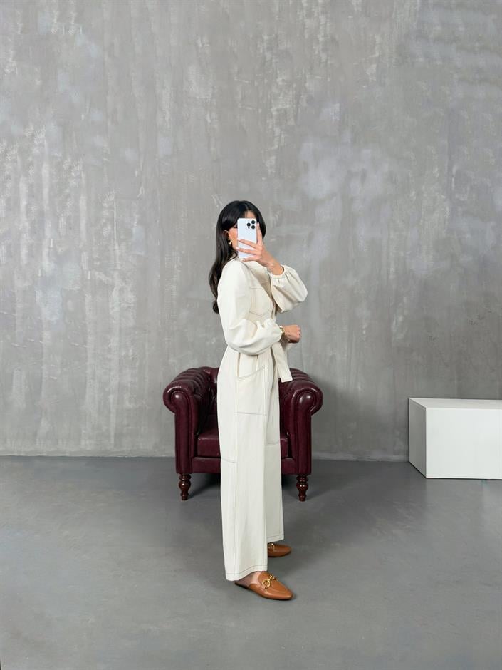 Belami Ekru Kuşaklı Gabardin Tulum