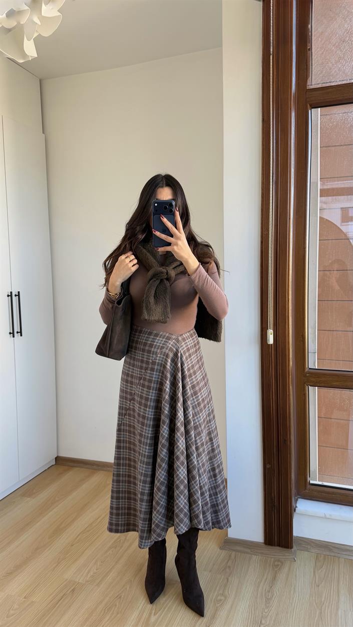 Kahve Premium Ekose Etek GAUS-00770