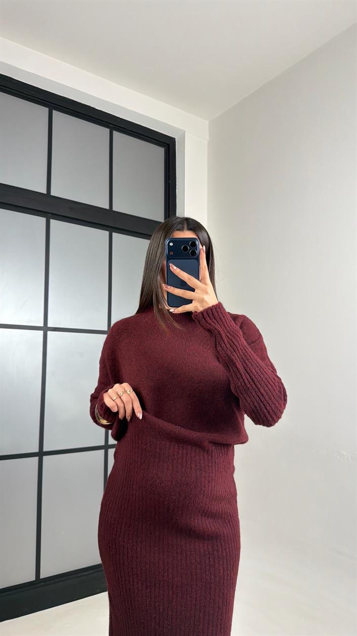 Bordo Maxi Boy Triko Elbise GAUS-01083