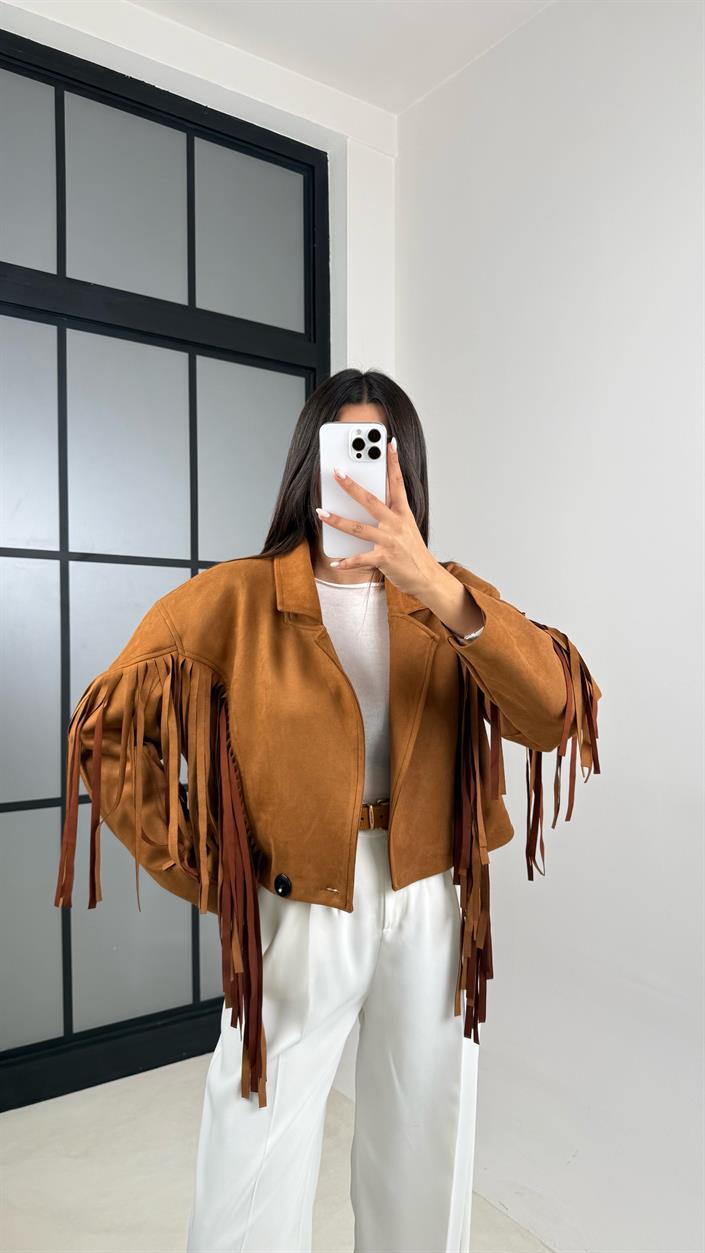 Camel Vintage Püsküllü Süet Ceket GAUS-00483