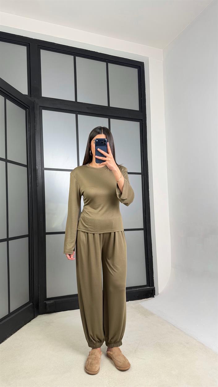 Haki Beli Ayarlanabilir Vatkalı Bluz Eşofman Takım GAUS-01307