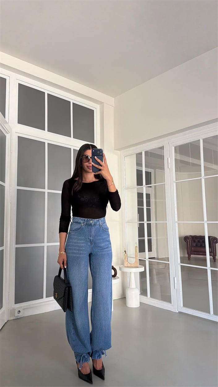 Mavi Ayarlanabilir Paçalı Tencel Denim Jean GAUS-02007