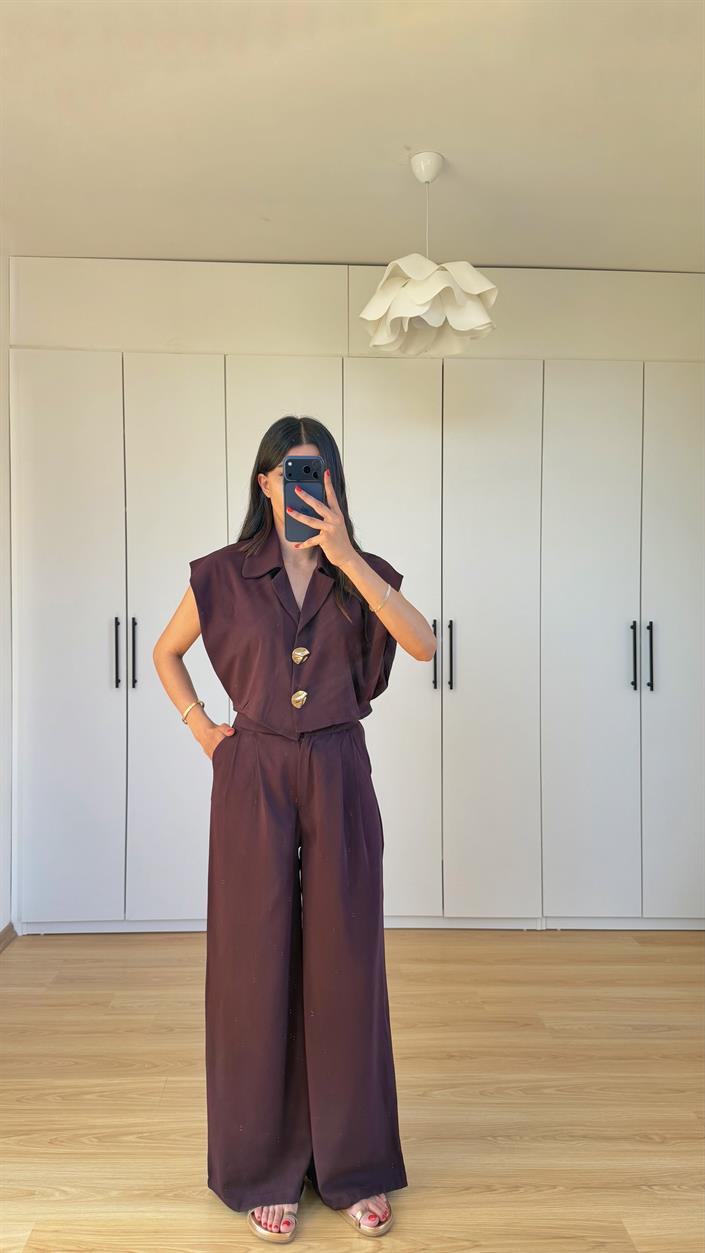 Mürdüm Gold Düğmeli Ceket Pantolon İkili Takım GAUS-01573