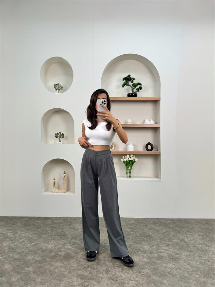 Vona Gri Beli Arkadan Lastikli Pantolon