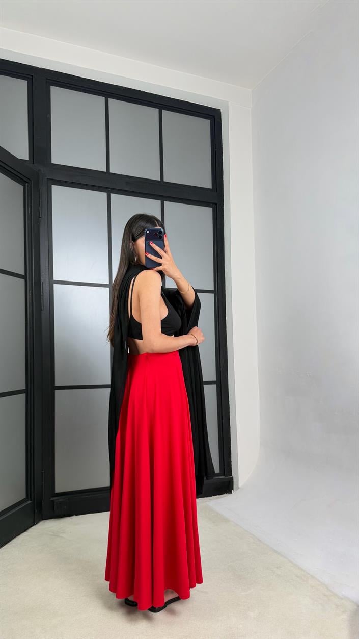 Kırmızı Modal Kumaş Basic Etek GAUS-01559