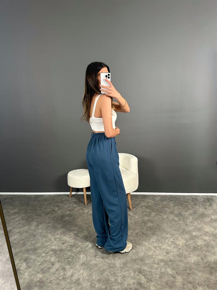 Bera İndigo Mavi  Beli Lastikli Palazzo Pantolon