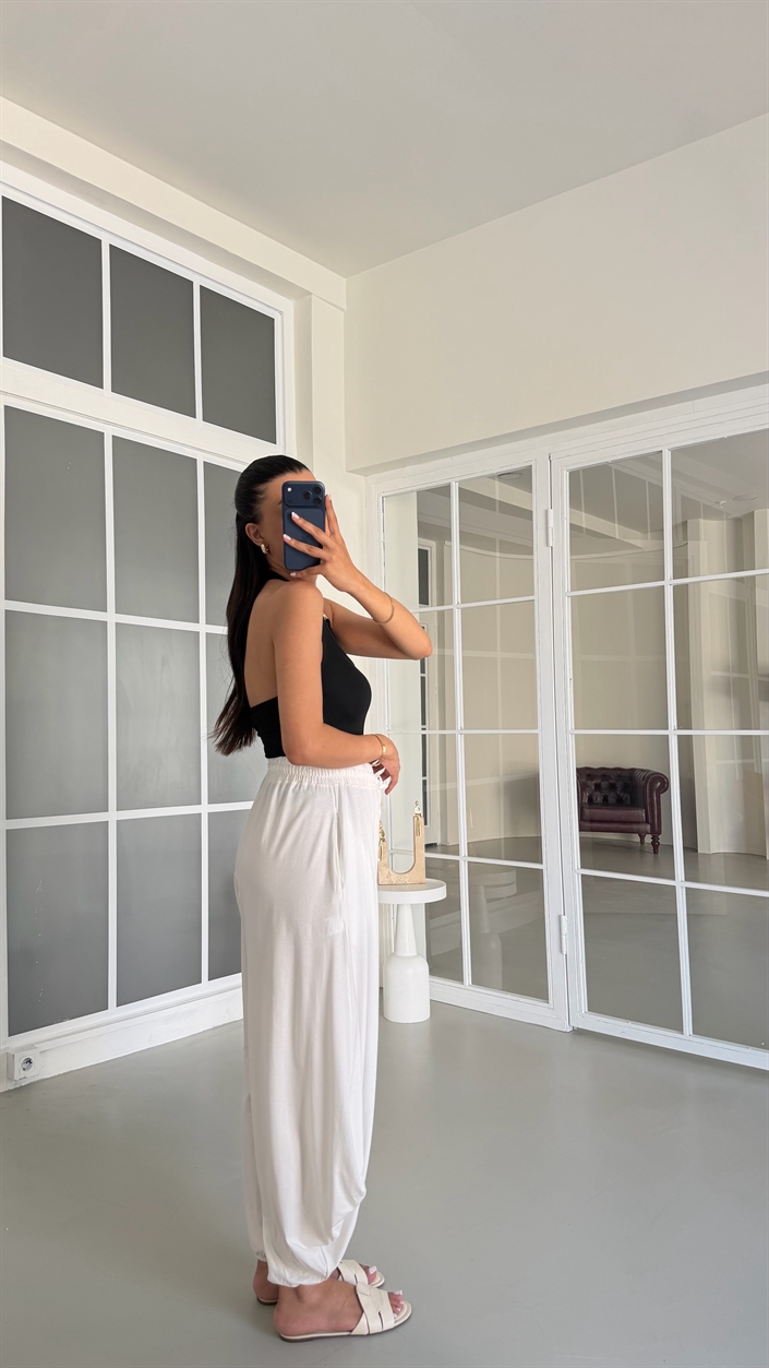 Ekru Boncuk İpli Modal Kumaş Şalvar Pantolon GAUS-01676