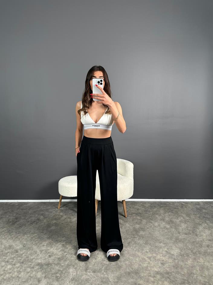 Anja Siyah Pike Modal Kumaş Pantolon