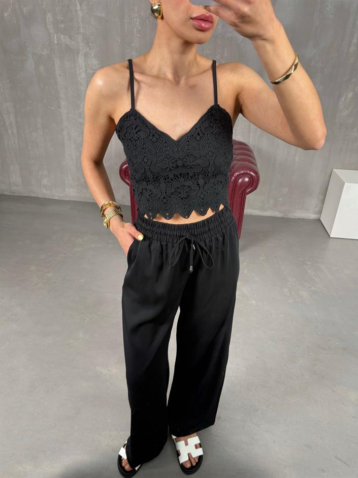 Siyah Beli Lastikli Salaş Pantolon Gaus00121