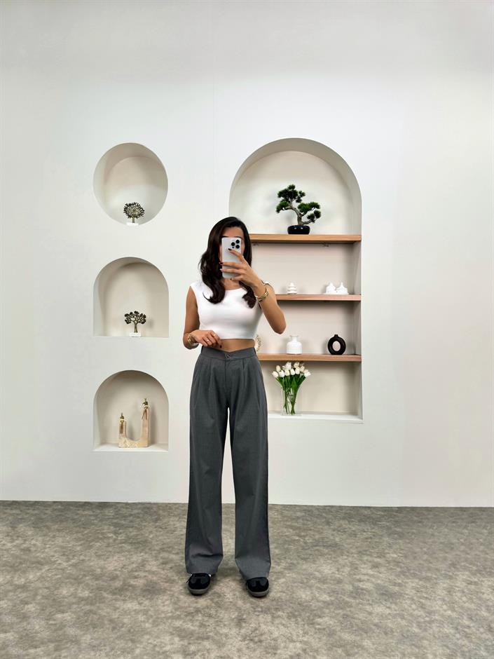 Vona Gri Beli Arkadan Lastikli Pantolon