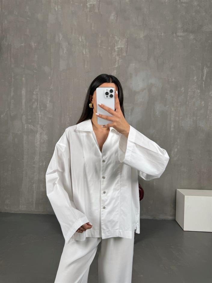 Beyaz Poplin Oversize Gömlek Gaus00066