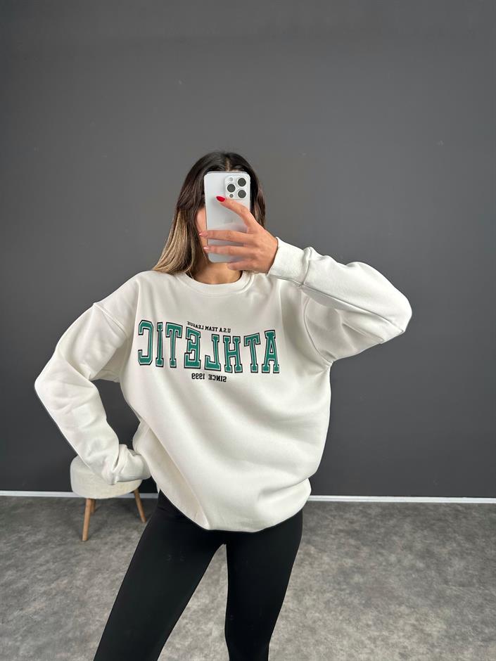 Colin Beyaz Şardonlu Oversize Sweatshirt
