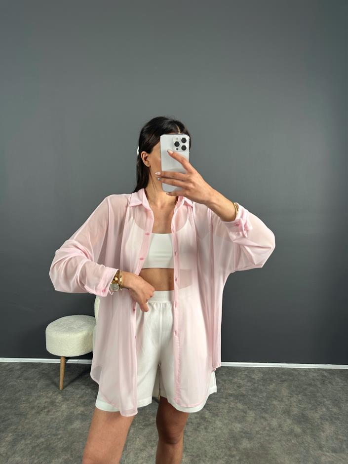 Pembe Transparan Gömlek 