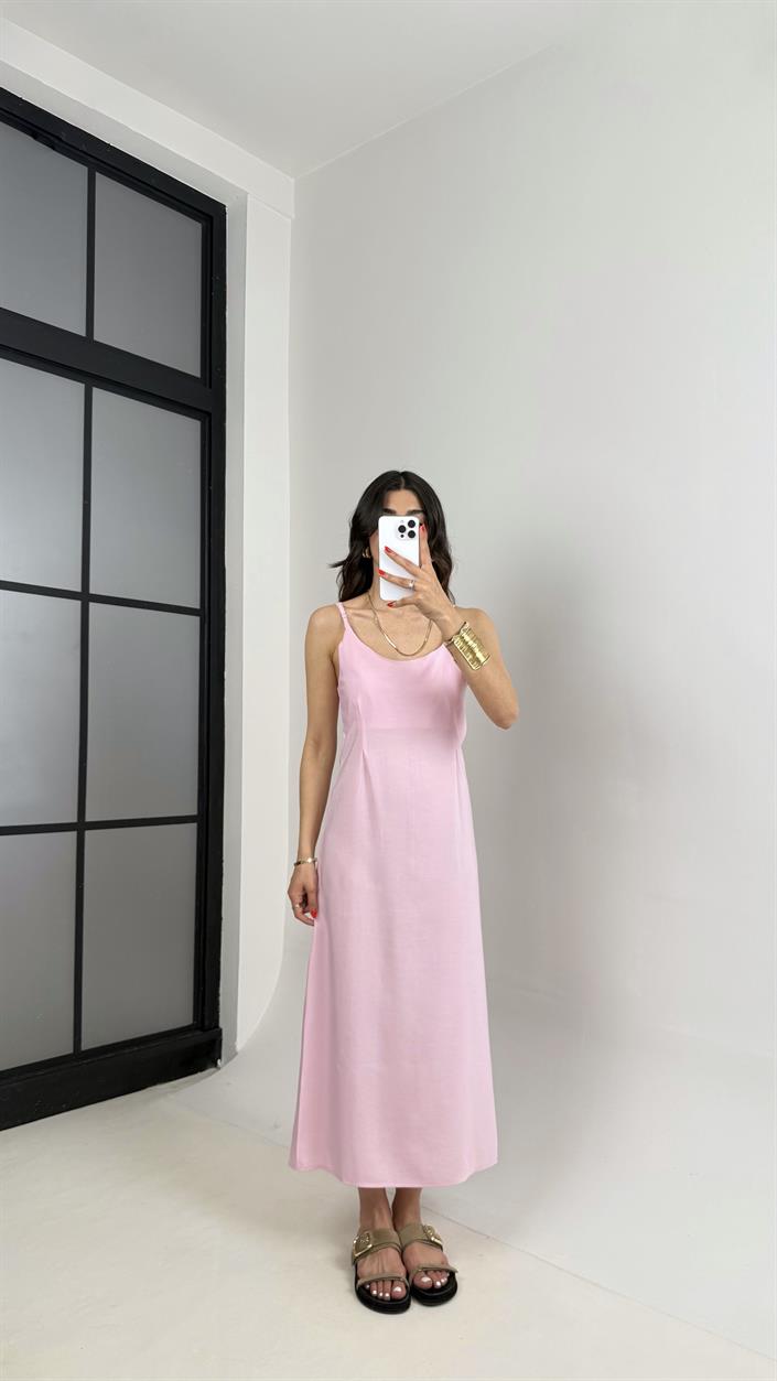 Pembe Ayarlanabilir Askılı Elbise Gömlek İkili Tensel Takım Gaus00467