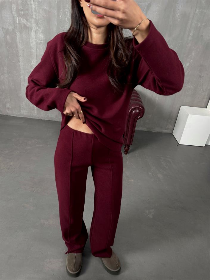 Versa Bordo Selanik Kumaş Kazak Pantolon Takım