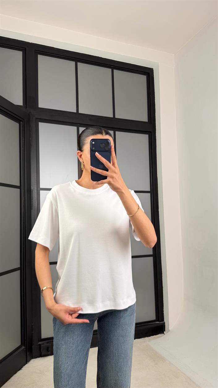 Beyaz Kısa Kol Basic Tshirt GAUS-01417
