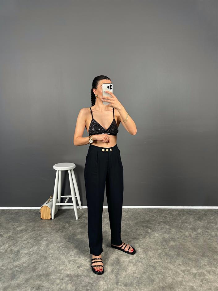 Fortuo Siyah Gold Düğmeli Premium Pantolon