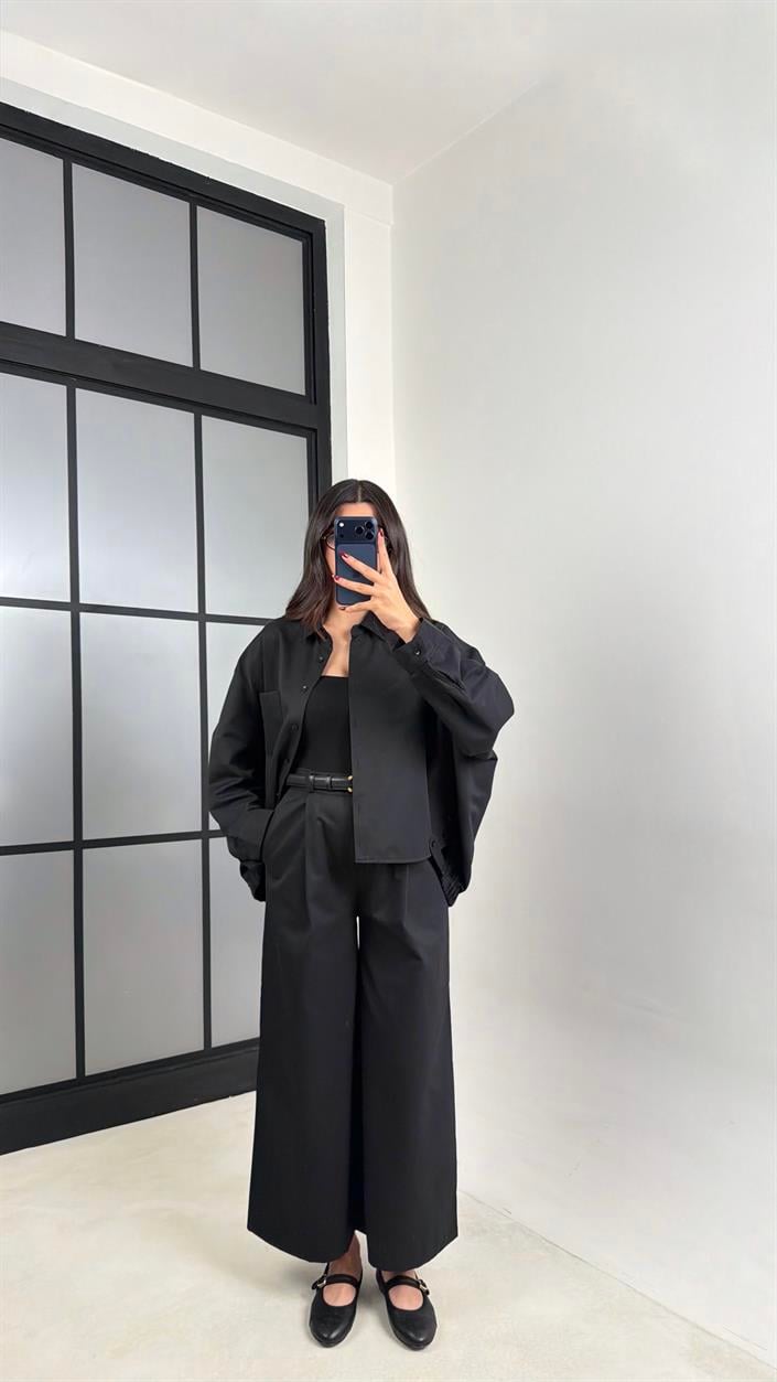 Siyah Gömlek Beli Lastikli Pantolon İthal Kumaş Takım GAUS-00799