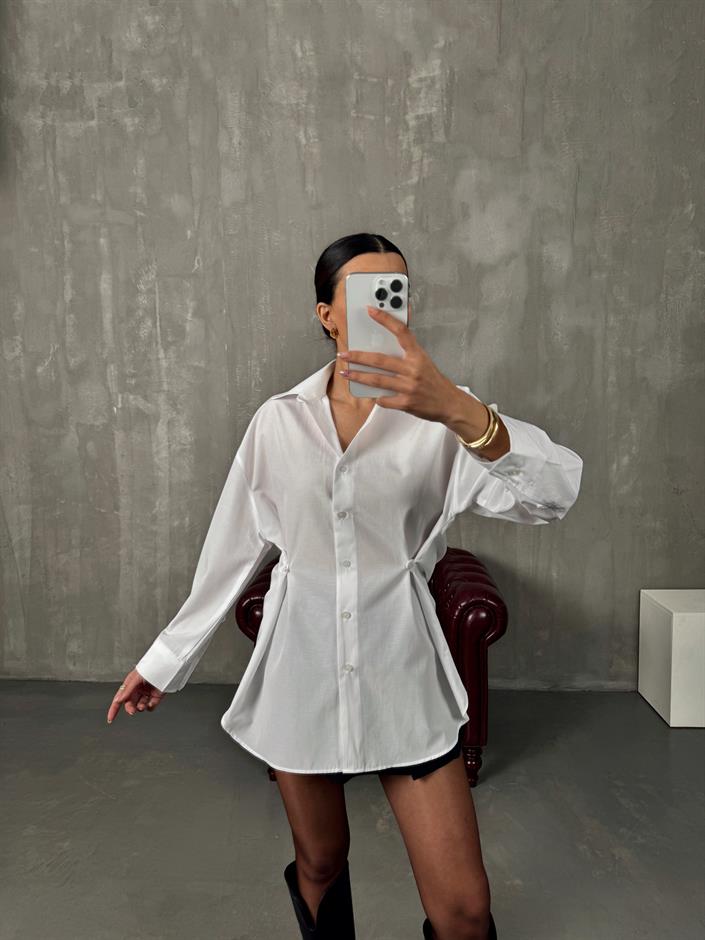 Athen Beyaz ZR Model Oversize Tasarım Gömlek