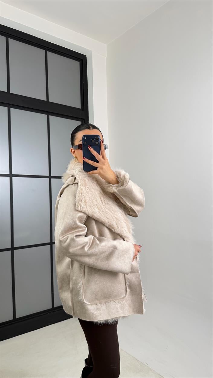 Taş Çift Taraflı Tasarım Kürk Mont GAUS-00691