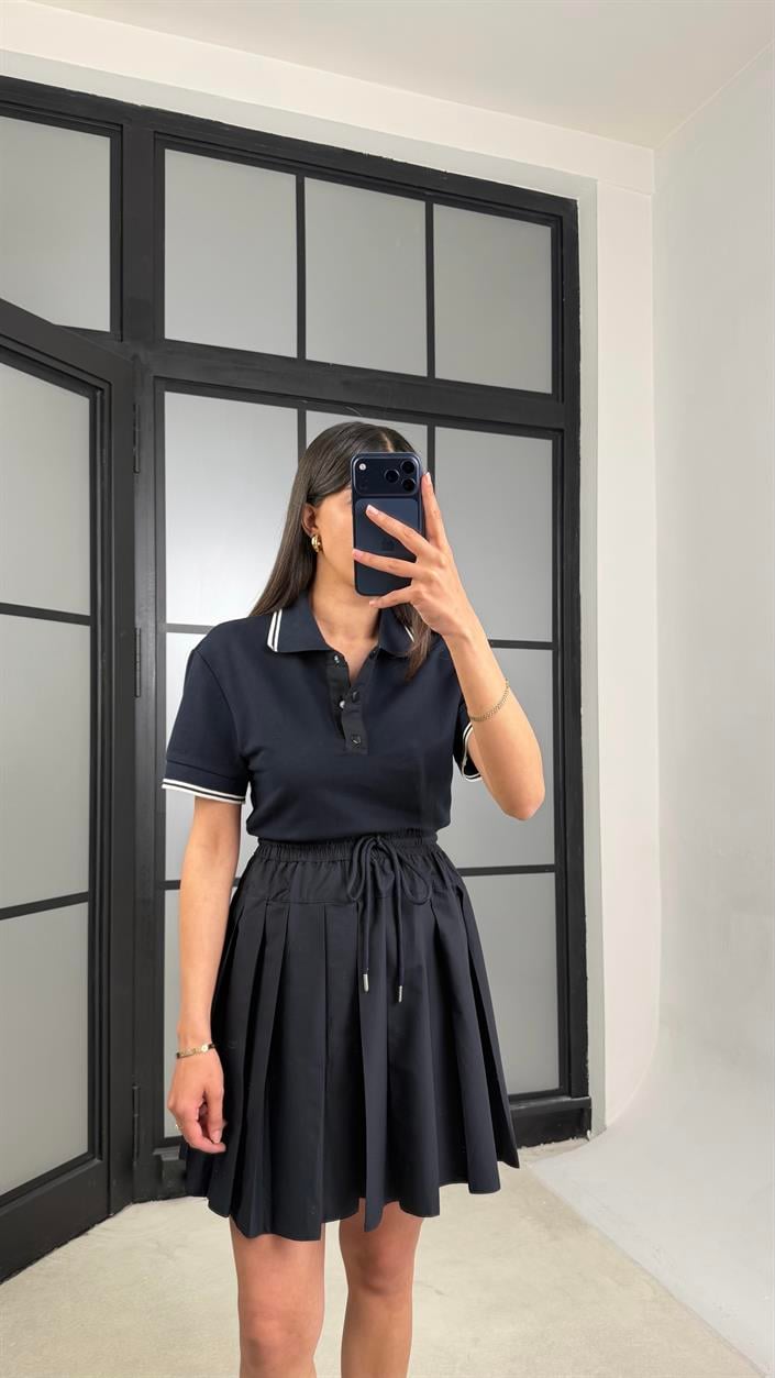 Lacivert Muadil Polo Yaka Beli Lastikli Premium Elbise GAUS-01496