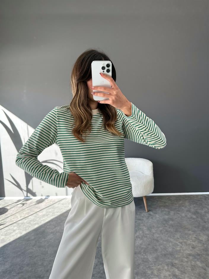Co Yeşil Çizgili Sweat