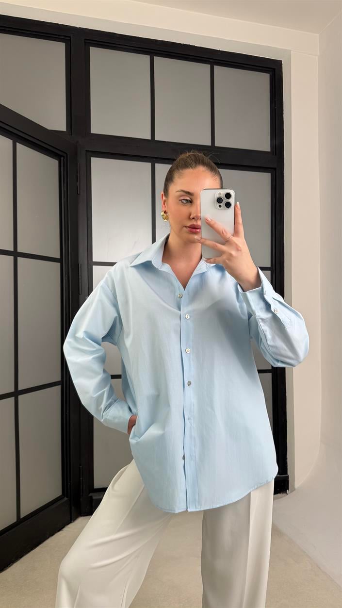Mavi Oversize Poplin Gömlek GAUS-01202