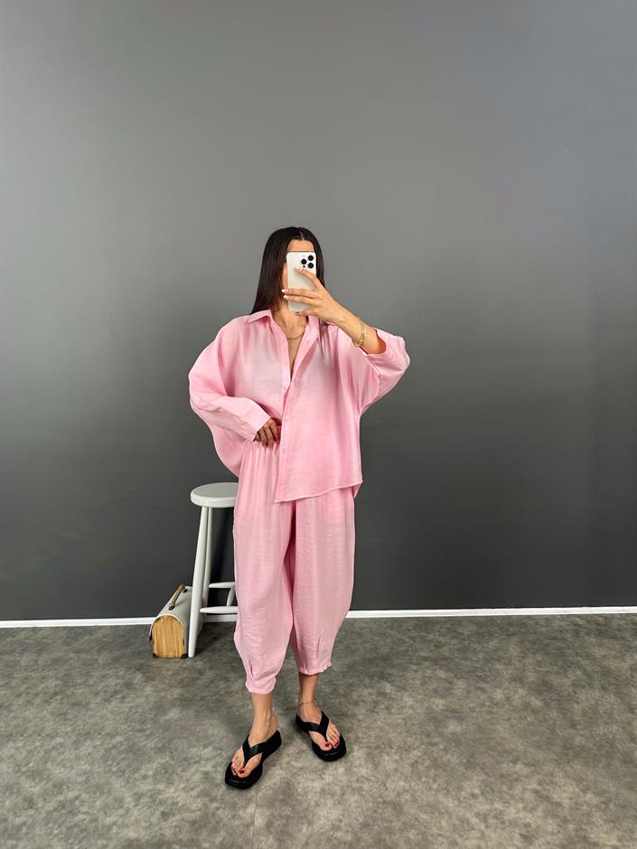 Hillard Pembe Premium İthal Kumaş Harem İkili Takım