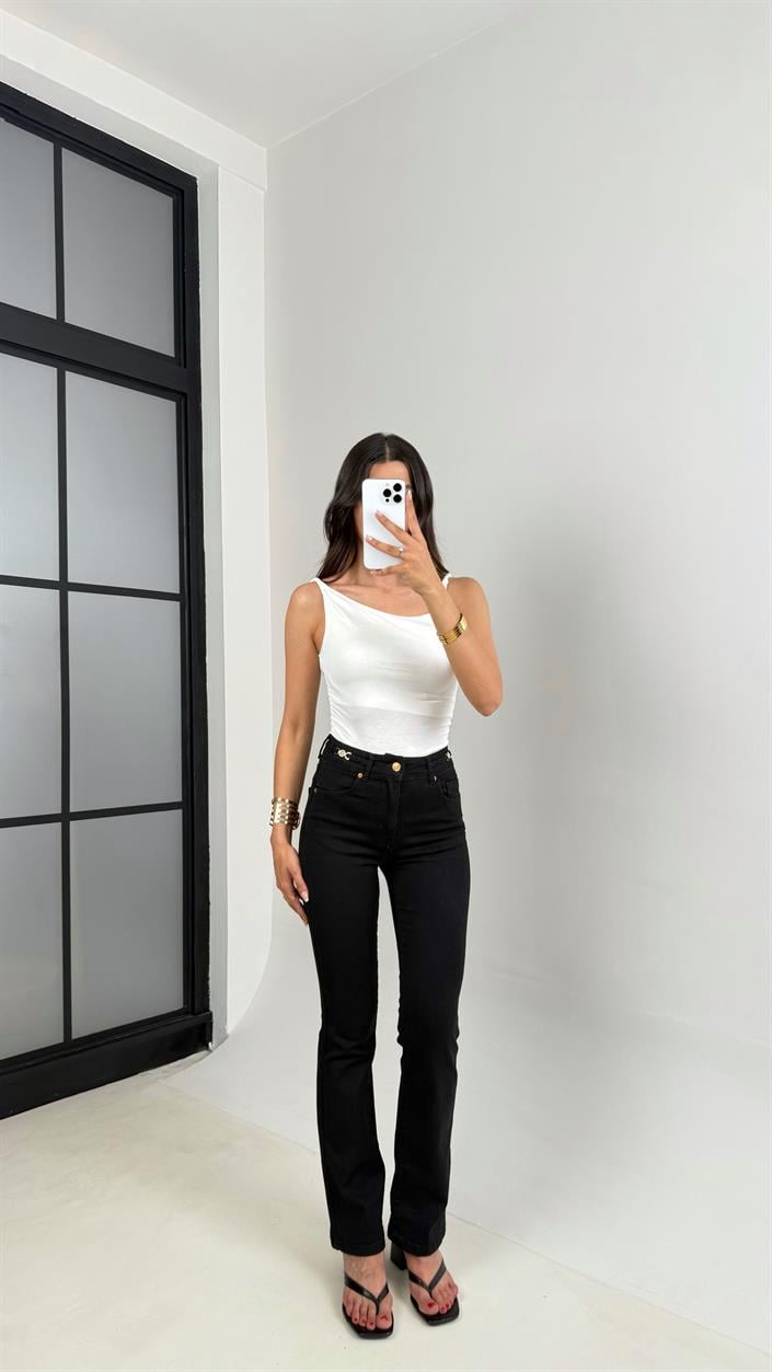 Siyah Gold Tokalı Flare Jean Gaus00631