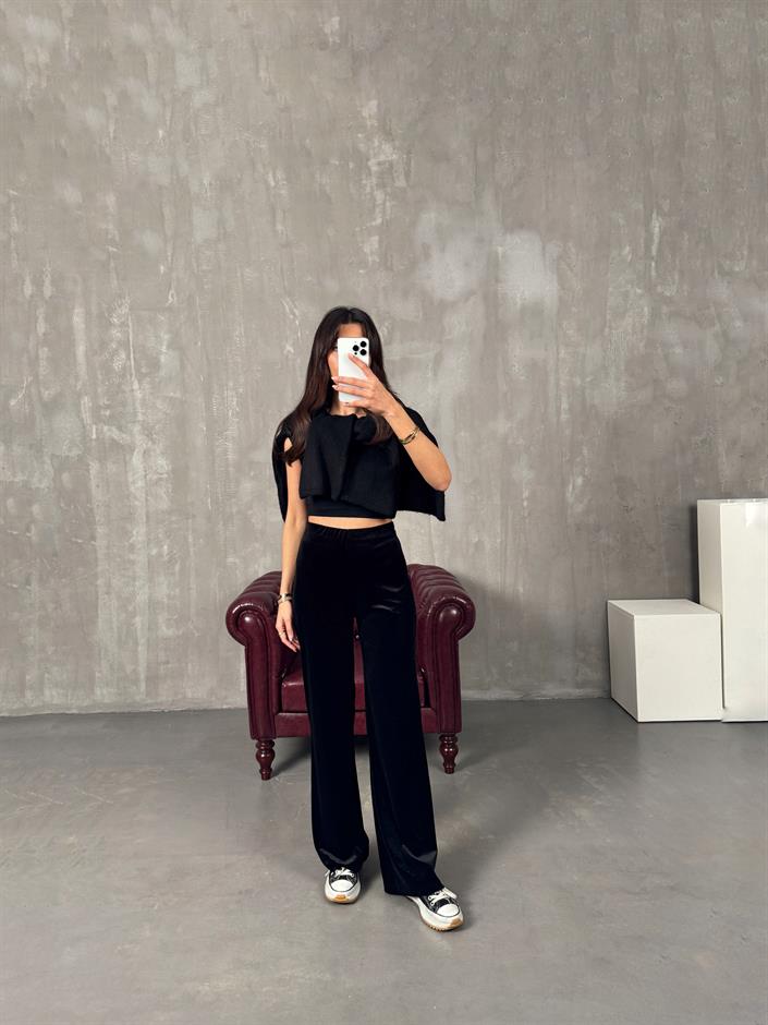 Crans Siyah Kadife Pantolon