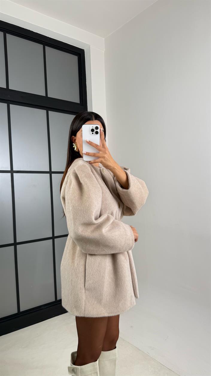 Taş Beli Lastikli Düğmeli Kürk Ceket GAUS-00182