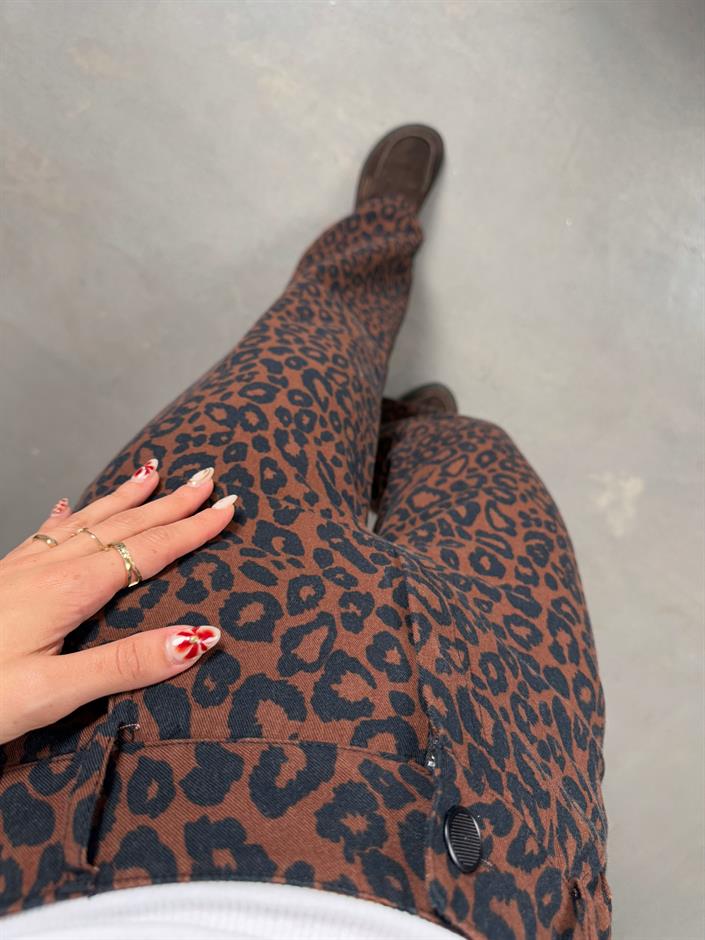 Forge Acı Kahve Leopar Desenli Pantolon