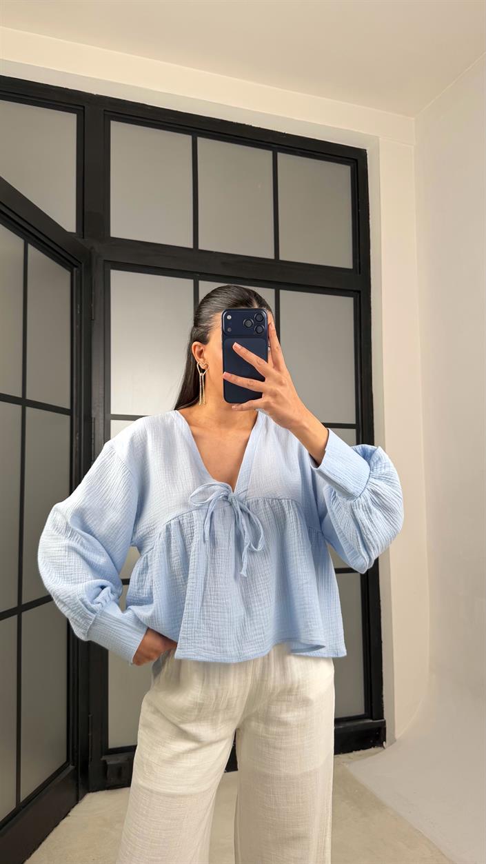 Mavi Müslin Bluz GAUS-01368