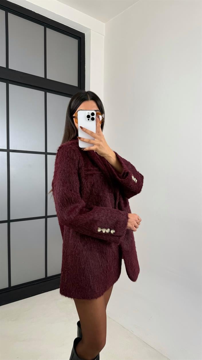 Bordo Astarlı Vatkalı Keçe Kumaş Blazer Ceket GAUS-00225